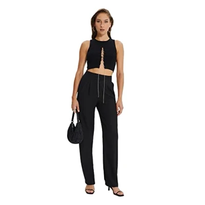 Image of Trendyol Women Basic High Waist Wide Leg Trousers Schwarz