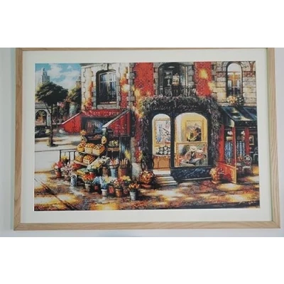 Image of Florist Counted Cross Stitch kit,14count, 400x280stitch,72x50cm, Cotton Big European Style Street Landscape Kits
