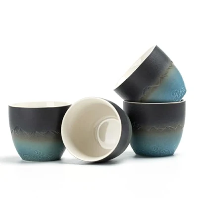 Image of TEANAGOO Japanese Tea Cup, 5.6 Oz/ 160ml,Gradient Navy Blue,H23,4 Pcs/Box,Japansese Cups,Chinese Cups,Occupied Japan Cups,Asian Cups no Handles,Tea Cup Ceramic for Japanese…
