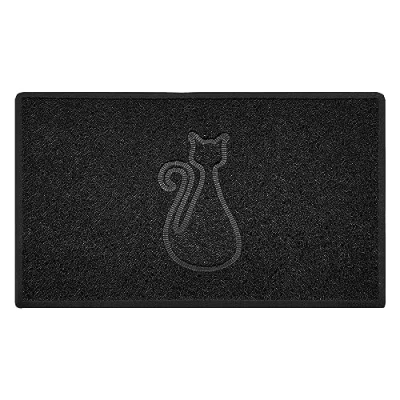 Image of Nicoman CAT Embossed Shape Door Mat Dirt Trapper Jet Washable Doormat (Use Outdoor ONLY) (75x44cm/29.5x17.3inches, Medium) Black