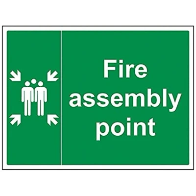 Image of V Safety Fire Assembly Point With Family Sign 400mm x 300mm Self Adhesive Vinyl
