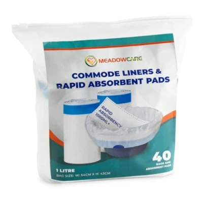 Image of Meadowcare Commode Liners with Absorbent Pad Pack of 40 Bags Super Disposable for Commodes, Bed Pans, Waste Chair, Portable Toilet Universal Fit