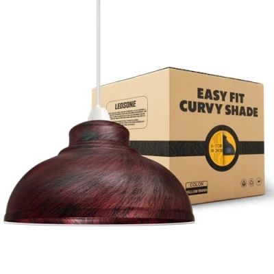 Image of LEDSone Industrial Ceiling Pendant Light Shades, Retro Vintage Style Curvy Dome Shaped Lamp Shade for Lights (Rustic Red)