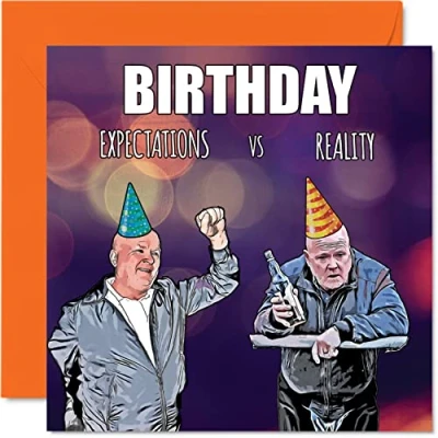 Image of Funny Birthday Cards for Men Women Expectations vs Reality Joke Card Brother Sister Friend Colleague Son Daughter Auntie Uncle, 145mm x Humour Banter Bday Greeting