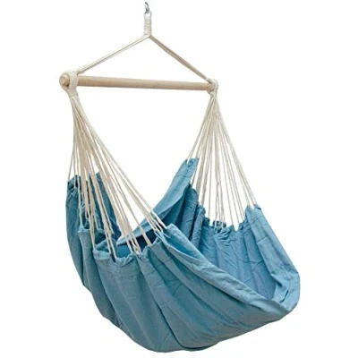 Image of AMANKA XXL Family Hammock Many people Load capacity max. 150 kg Giant hanging cloth chair 190 x 140 cm 100% cotton incl. safety swivel Pacific Blue