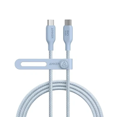 Image of Anker 543 USB C to Cable (240W, 6ft), 2.0 Bio Nylon Charging for MacBook Pro 2020, iPad Air 4, Samsung Galaxy S22, and More (Misty Blue)