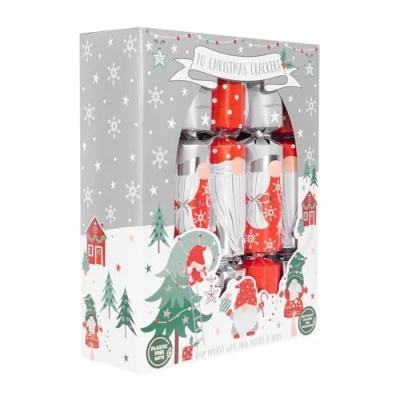 Image of Harvey &amp; Mason Set Of 10 Christmas Crackers Festive Gonks Red And Silver Table Décor