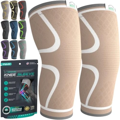 Image of MODVEL Knee Braces for Pain Women &amp; Men 2 Pack Brace Set, Compression Sleeve, Meniscus Tear, ACL Arthritis Relief Sleeves