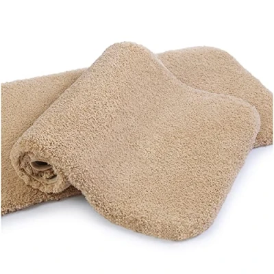 Image of Non Slip Bath Mat 2 Pack Thickened Rug for Bathroom Absorbent Ultra Soft Fluffy Microfiber Bedside Carpet Floor Mat, Quick drying, Machine Washable 50 x 80cm (Beige)