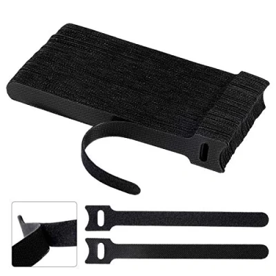 Image of BALABALA 100PCS Black Reusable Fastening Cable Ties, 6 Inch Adjustable Cord Microfiber Hook Loop Cords Management Wire Organizer Wraps