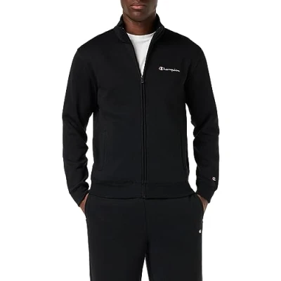 Image of Champion Men&#039;s Legacy American Classics Script Logo Powerblend Fleece High neck Full Zip Sweatshirt, Nero, S UK