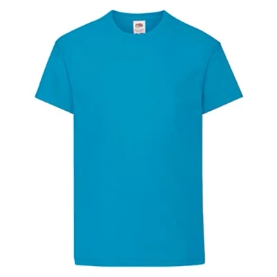 Image of Fruit of the Loom Unisex Kids Original Crew Neck Short Sleeve T Shirt, Blue (Azure Blue), 14 15 Years (Manufacturer Size: 164)