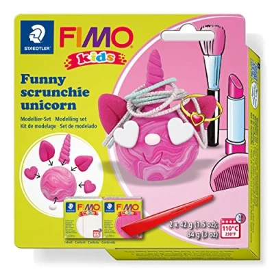 Image of STAEDTLER 8035 25 FIMO Kids Modelling Clay Set &quot;Funny Scrunchie Unicorn&quot; (Pack of 2 Blocks &amp; Tools)