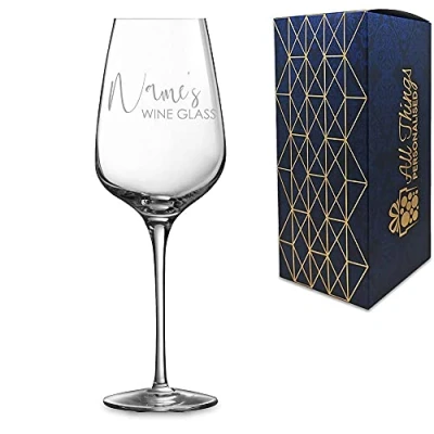 Image of Personalised Engraved Sublym Wine Glass with Scripted Name&#039;s Design, Gift Boxed, Personalise Any Name