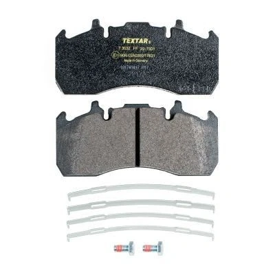 Image of 5001864365, 7421399915, 7422921058 brake pad set TEXTAR 2917301 prepared for wear indicator with caliper screws accessories