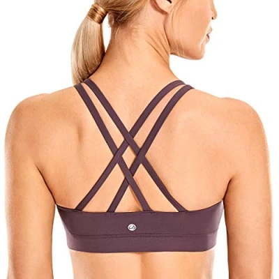 Image of CRZ Yoga Women&#039;s Strappy Back Wirefree Padded Workout Sports Bra Arctic Plum S