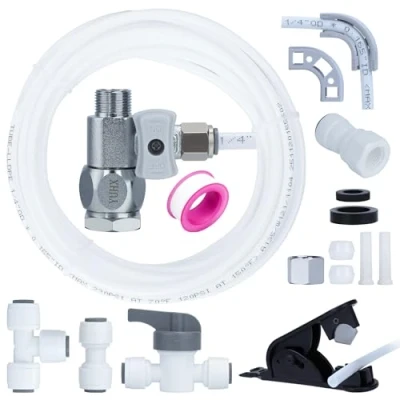 Image of YUHX Water Filtration Ice Maker Fridge Installation Kit with Shut Off T Valve,1/4&quot;X 25 Feet Tubing for Appliance Line Stop Tee Connection and Valve Quick