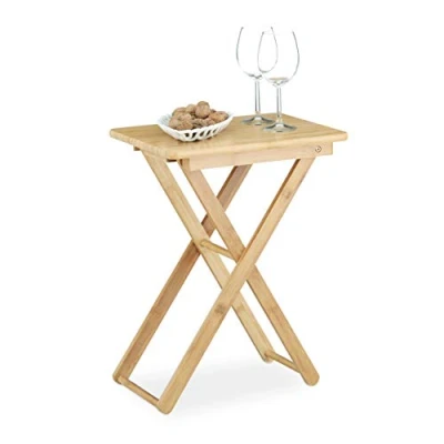 Image of Relaxdays Folding Side Table, Bamboo Wood, Small Foldable TV Rectangular, Hxwxd: ca 52 x 40 31 cm, Natural Brown,