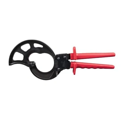 Image of Klein Tools 63750 Cable Cutters, Ratcheting Cutter Cuts Up to 1000 MCM, Great for Preparation , Red