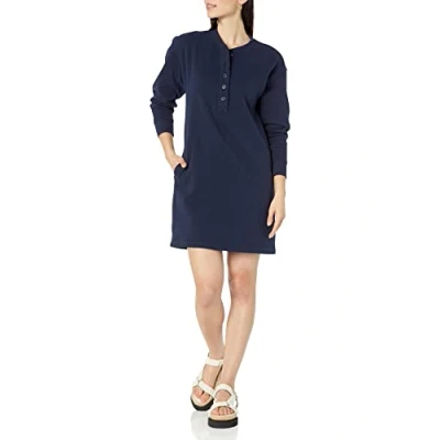 Image of Amazon Essentials Women&#039;s Knit Henley Sweatshirt Dress (Available in Plus Size), Navy, S