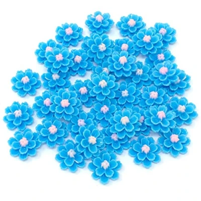 Image of Wedding Touches 40x Blue 13mm Flower Shabby Chic Resin Flatbacks Craft Embellishments