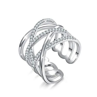 Image of KristLand Sterling Silver Multi Ring Adjustable Rings for Women 925 Finger Open with Cubic Zirconia Gift Ladies Girls