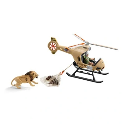 Image of schleich 42476 Wild Life 8pc Animal Rescue Helicopter Playset with Lion and Hippo Figurine Highly Detailed Toys Playset, Durable for Education Fun Play, Perfect Kids Ages 3+