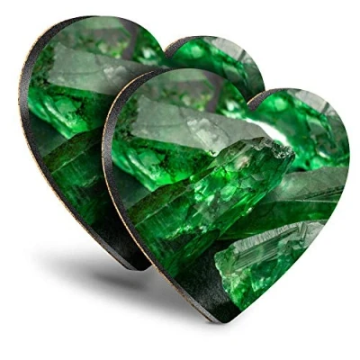 Image of Destination Vinyl ltd Great Coasters (Set of 2) Heart Green Emerald Stone Uncut Drink Glossy Coasters/Tabletop Protection for Any Table Type #3328