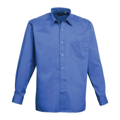 Image of Premier Mens Poplin Long Sleeved Shirt (Royal Blue) Size 15 inch