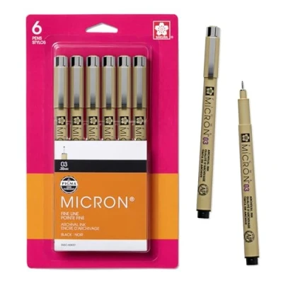 Image of SAKURA Pigma Micron Pens 03 .35mm 6/Pkg Black