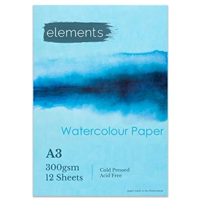 Image of Elements A3 Watercolour Book Glue Bound Artist Paper Pads, Cold Pressed (300gsm/140lb), Acid Free, 12 Sheets for Water Painting