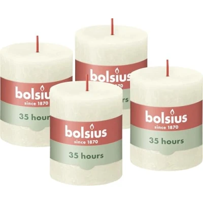 Image of Bolsius Rustic Pillar Candle Ivory Pack of 4 Long Burning Time 35 Hours Household Interior Decoration Unscented Natural Vegan Wax No Palm Oil 8 x 7 cm Advent