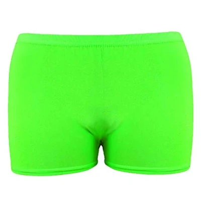 Image of Crazy Chick® Girls Neon Stretch Hot Pants Shorts Dance Gym Tutu Age: 5 12 yrs (Green, 9 10 Years)