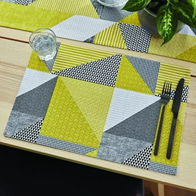 Image of Catherine Lansfield Dining Larsson Geo Cotton 30x46 cm Placemat Pair Ochre Yellow