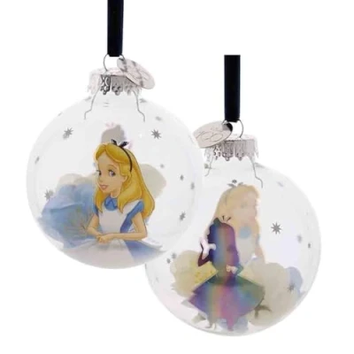Image of Disney 100 Christmas Glass Bauble Alice In Wonderland