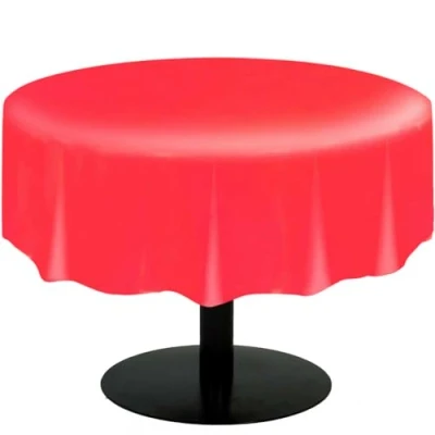 Image of Red Solid Round Plastic Table Cover (213cm) 1 Count Vibrant &amp; Durable Party Essential for Easy Cleanup and Decoration