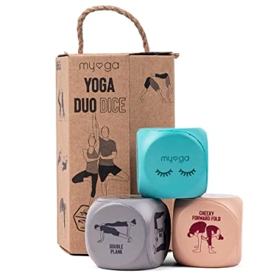 Image of Myga Yoga Dice Set of 3 with Partner Poses and Actions for Exercise, Fitness Full Body Workout Soft &amp; Lightweight great Travel Family Fun Ideal Gifting