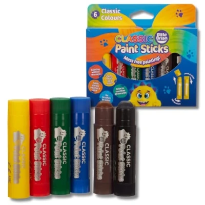 Image of Little Brian Paint Sticks Assorted Colours, 6 Pack Sticks, Kids Pens Twist Up &amp; Down, Mess Free Painting, Easy to Use Clean