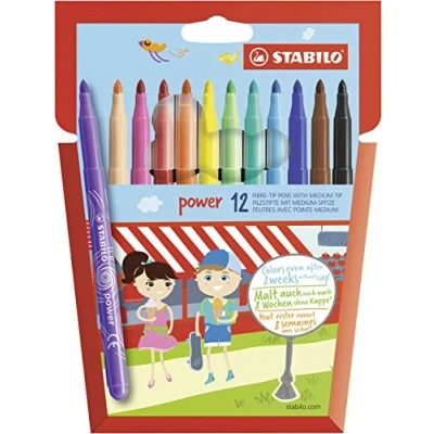 Image of Medium Fibre Tip Pen STABILO power Pack of 12 Assorted Colours
