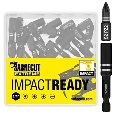 Image of 21 x SabreCut SCPA25_21 25mm PZ2 Impact Screwdriver Driver Bits Set Single Ended PoziDriv POZI No.2 Heavy Duty Including Bit Holder and Storage Box