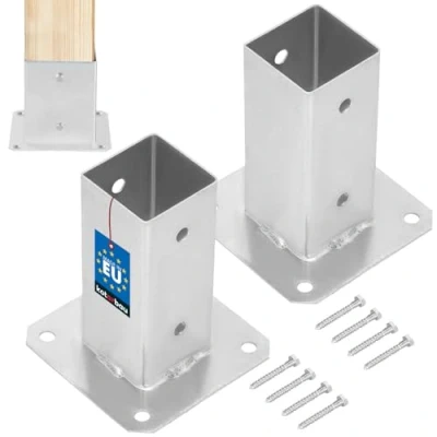 Image of KOTARBAU® Set of 2 Screw On Sleeve 60 x mm Square Wooden Posts Ground Fence Support Base Plate Post Anchor Hot Dip Galvanised