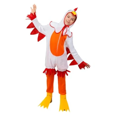 Image of Funidelia Chicken Costume for boys &amp; girls Animals, Chicken, Rooster, Chick Costumes kids, accessory fancy dress props Halloween, carnival parties Size 7 9 years White