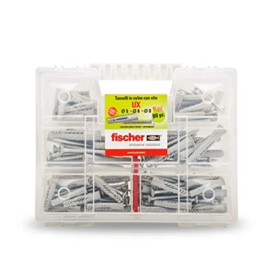 Image of Fischer UX Kit, 80 Perforated Dowels with Screw for Mounting on Wall Full, Brick, Plasterboard, 544257