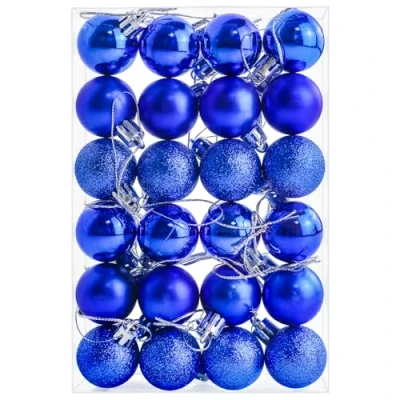 Image of 24 Pieces 30 mm Christmas Balls Decoration Shatterproof Tree Baubles Mini Hanging Ball for Holiday Wedding Party Decoration, Blue