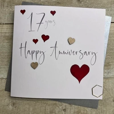 Image of WHITE COTTON CARDS 17 HEARTS ANNIVERSARY CARD, HAND FINISHED (S108 17)