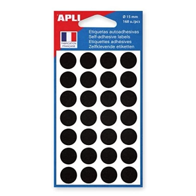 Image of APLI Marking 168 Labels Stickers Pack of 6 Bags 15 mm Round Black