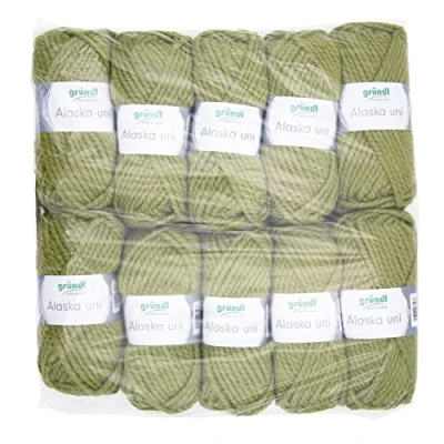 Image of Gründl Alaska Plain Knitting and Crochet Yarn with Wool Like Character Made from 80% Polyacrylic 20% 100 g / 75 m Needle Size 10 12 x Pistachio