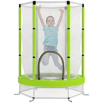 Image of AIYAPLAY 4.6FT Kids Trampoline with Safety Enclosure Net, Recreational Toddler for Indoor Outdoor Use, Ages 3 6 Years, Cloud Pattern Green