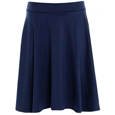 Image of Womens Elasticated Waistband Soft Stretch Skirt Ladies Knee Length FLA Swing Skater Midi Navy