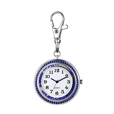 Image of JewelryWe Key Chain Watch Rhinestone Round Quartz Pocket FOB Clip on Belt Novelty Ring Watches for Men Women